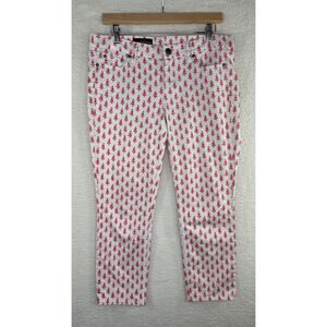 J Crew Cropped Matchstick Pants Womens‎ 29 White Red Floral Print Slim Fit Jeans